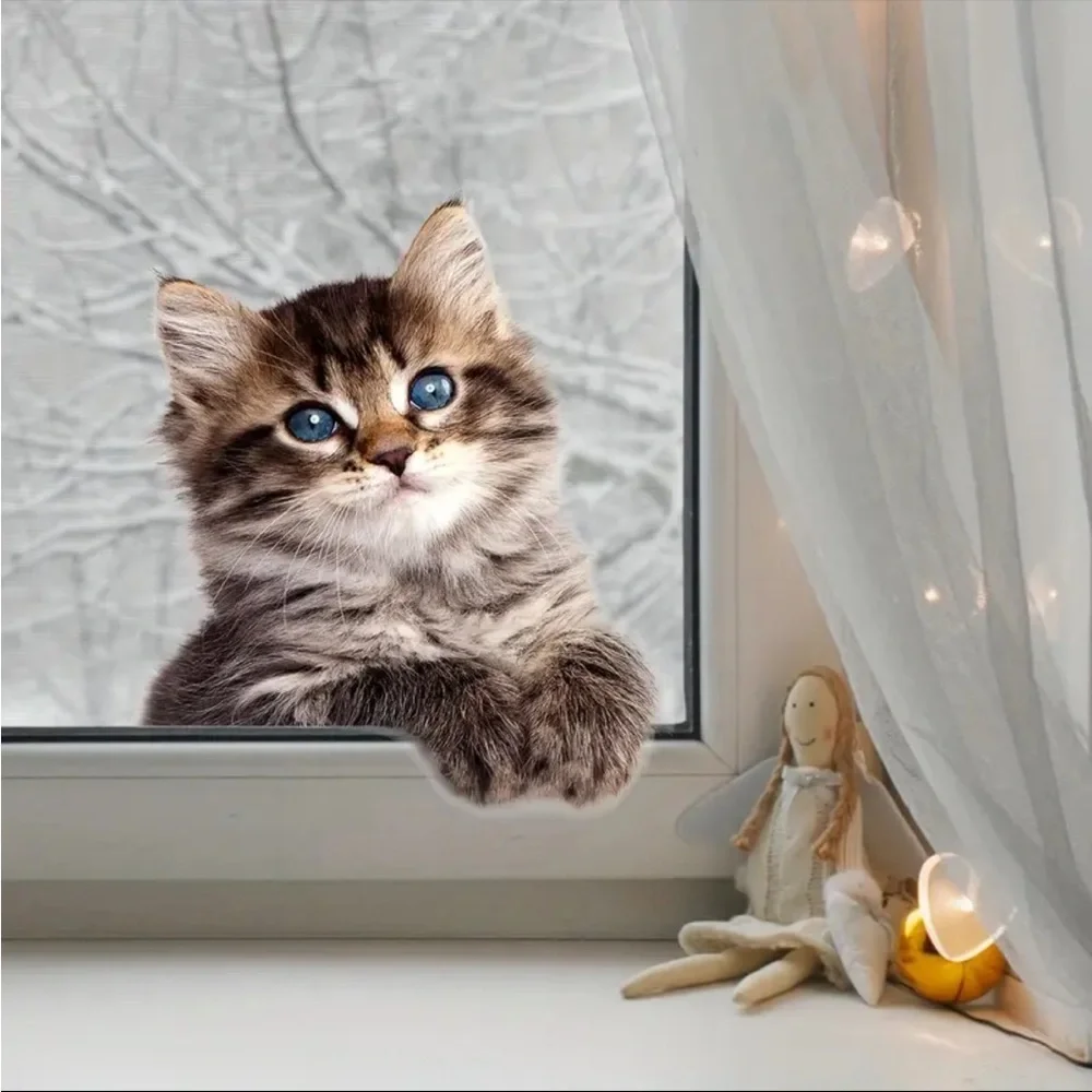 Cute Kitten Cat Window Decal Adorable Peekaboo Kitty Wall Sticker Home Decor